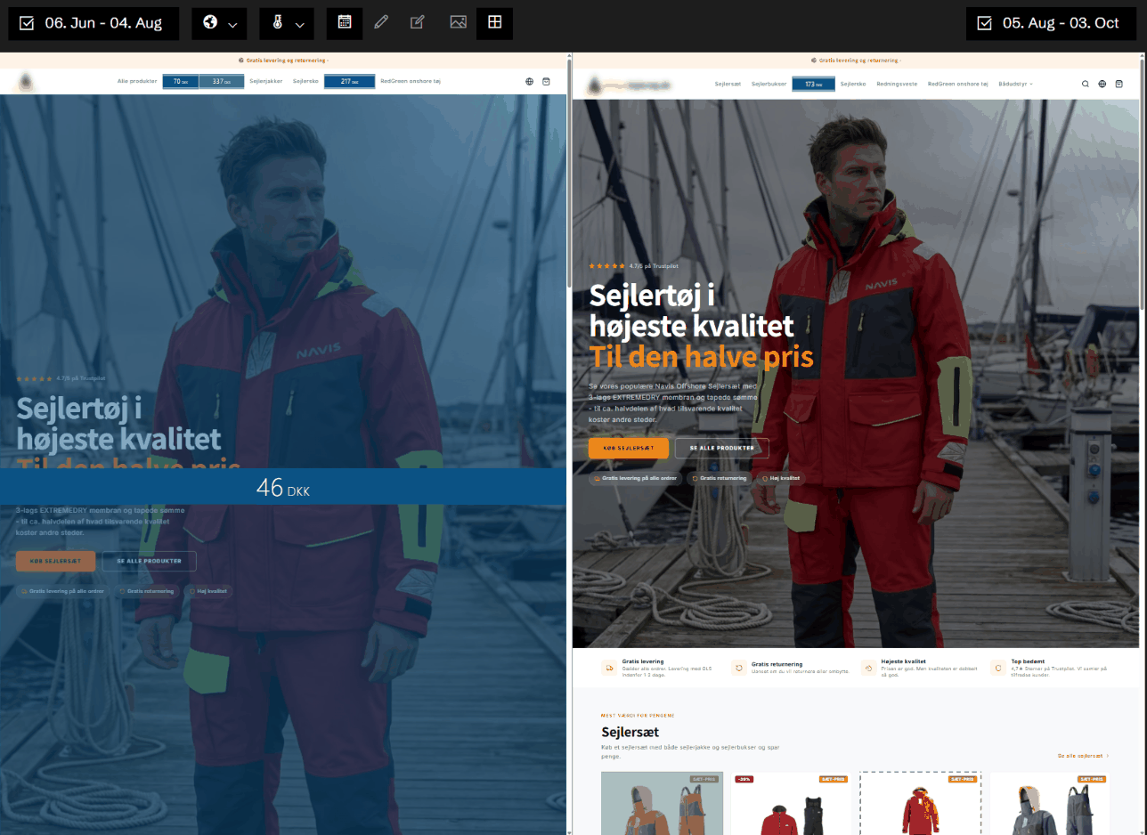 Two versions of the same page side by side, before and after a change